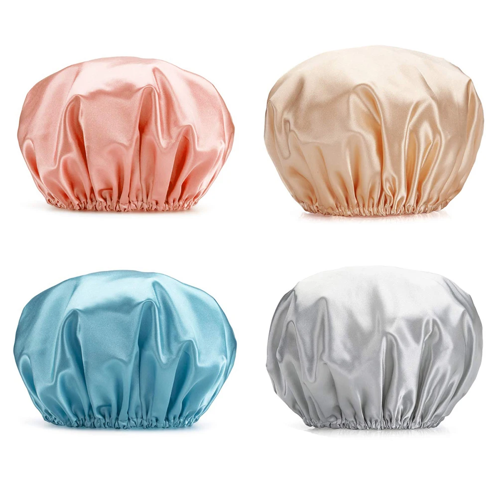 2024 new Home shower cap Double-layer Waterproof Shower Cap Solid Color Reusable EVA Shower Cap For Women