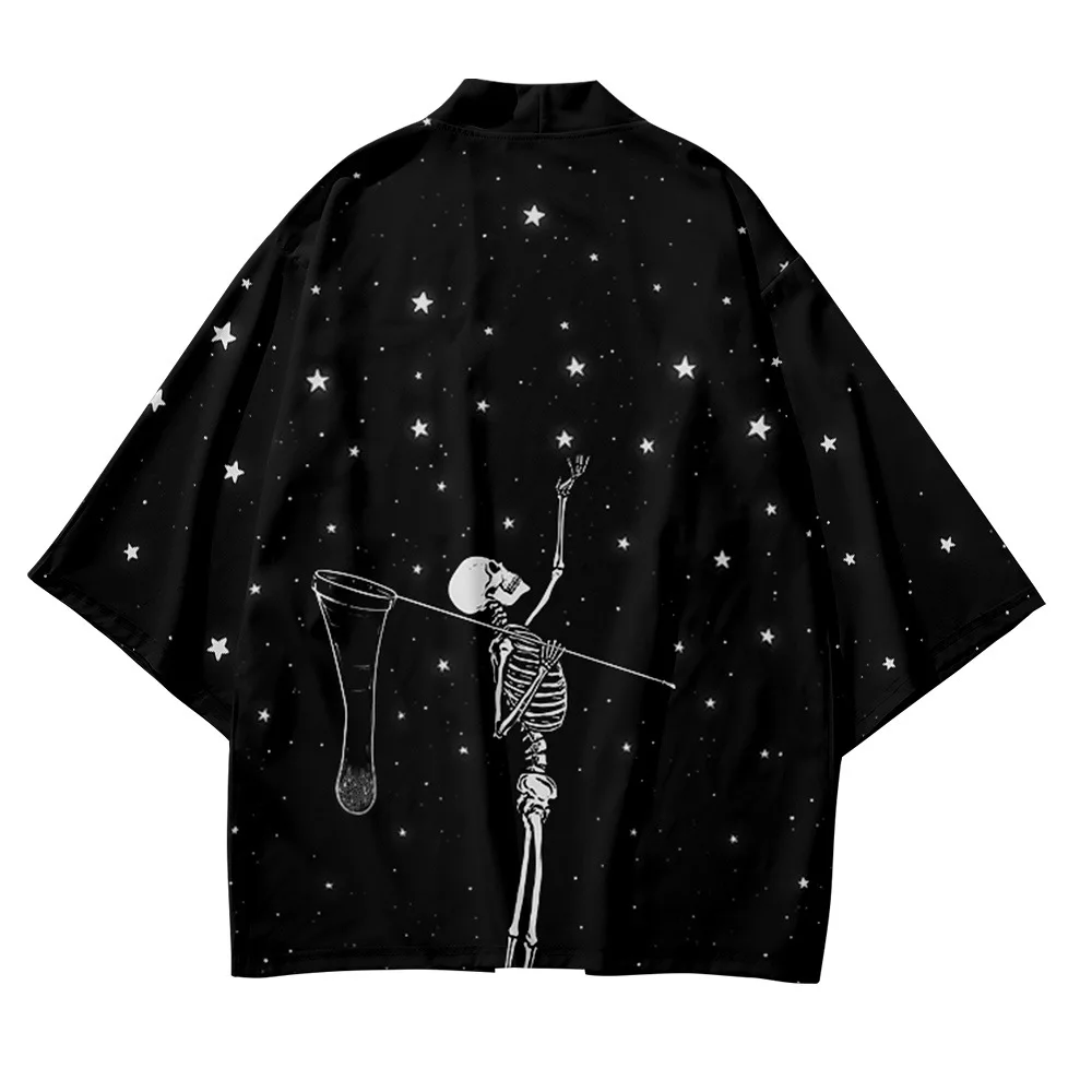 Plus Size XXS-6XL Black Skeleton Loose Japanese Streetwear Cardigan Women Men Harajuku Haori Kimono Cosplay Top Yukata Clothes