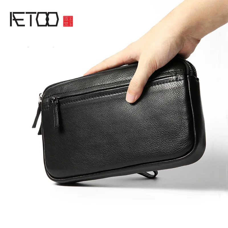 AETOO-Bolso de mano Retro para hombre, bolso de mano de cuero, informal, de negocios, a la moda, de cuero suave, vintage