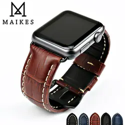 MAIKES Watchbands Genuine Cow Leather Watch Strap for Apple Watch Band 44mm 38mm Series 6/5/4 Iwatch 7 45mm 41mm  Watch Bracelet