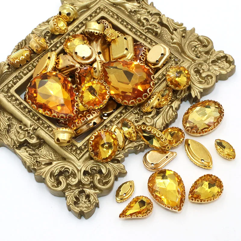 Decorazione di cerimonia nuziale 50 pz/borsa forma mista oro giallo fai da te cristallo pietra oro pizzo artiglio strass cucire sui