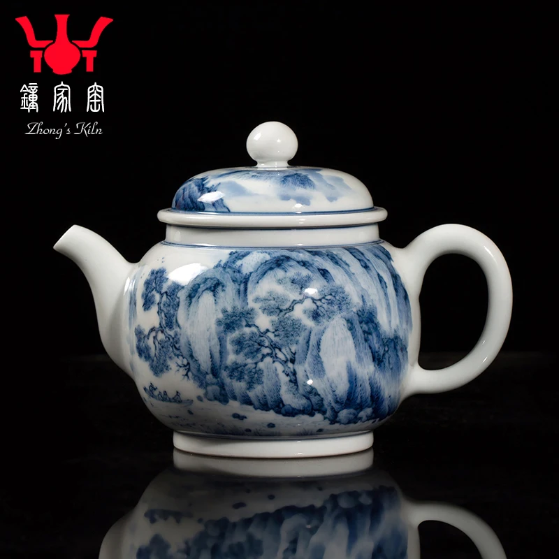 |Clock home kiln ceramic teapot jingdezhen blue and white maintain landscape CiHu pure manual single pot home tea kettle