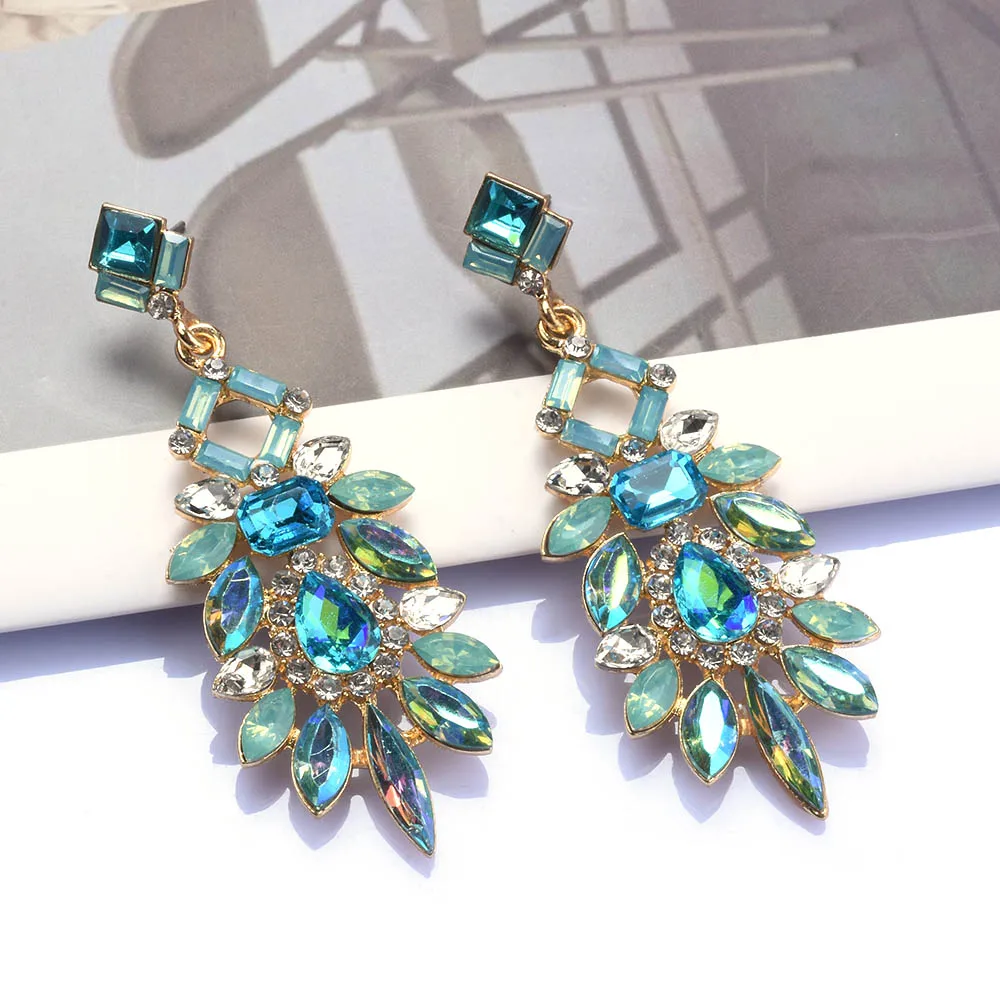 Crystal Colorful Big Dangle Drop Elegant Statement Earrings Accessories For Women