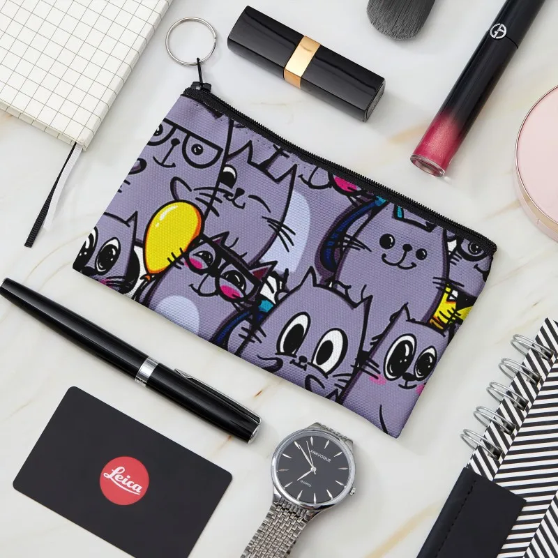 

New Women and Men Cartoon Picture Coin Purse Lady Girls Wallet Lipstick Air Cushion Cosmetic brush Canvas Bag With A Zipper