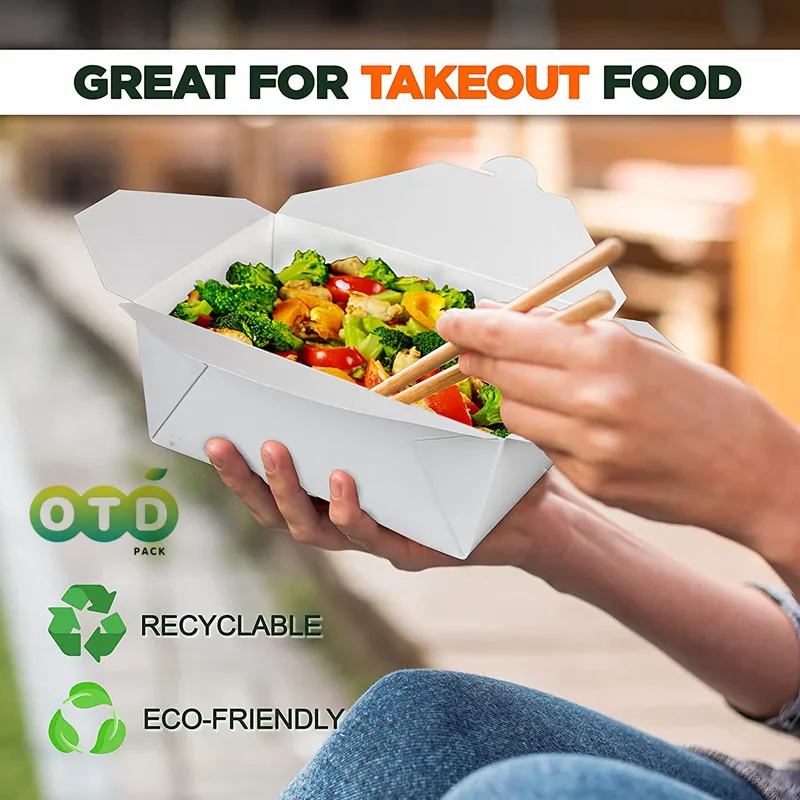 Disposable Take Out Food Containers Microwaveable White Cardboard Take Out Boxes Leak and Grease Resistant Food Containers