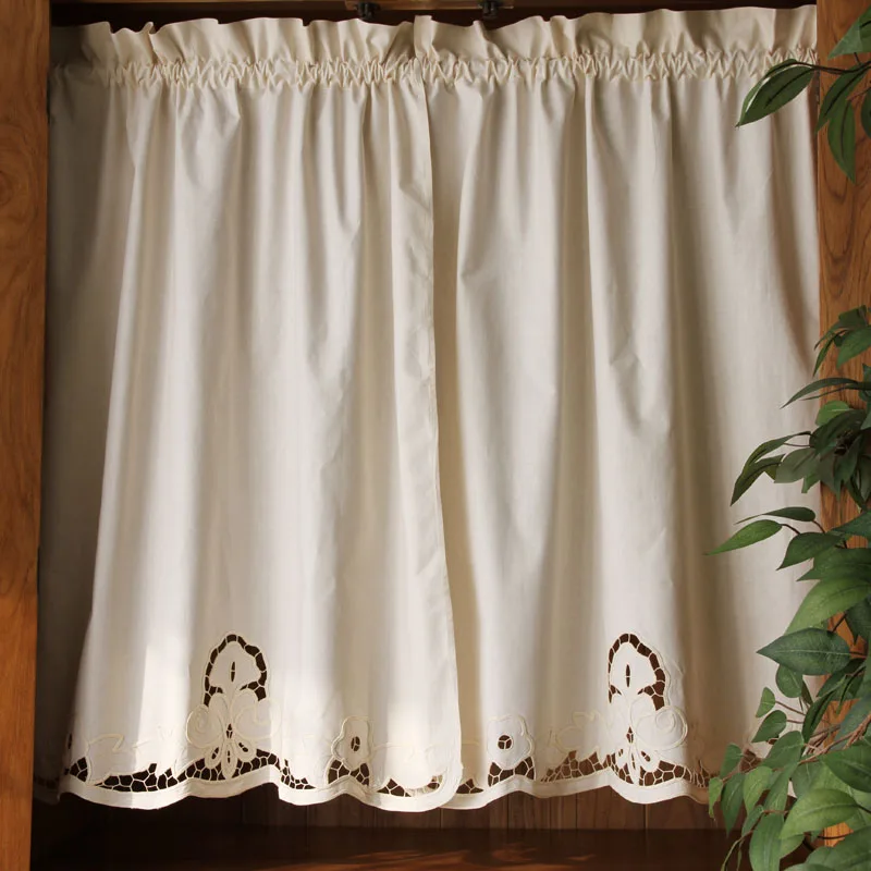 Short Coffee Curtain Retro Hollow Hem Wear Pole Triangular Curtains for Bar Kitchen Cabinet Door and Window