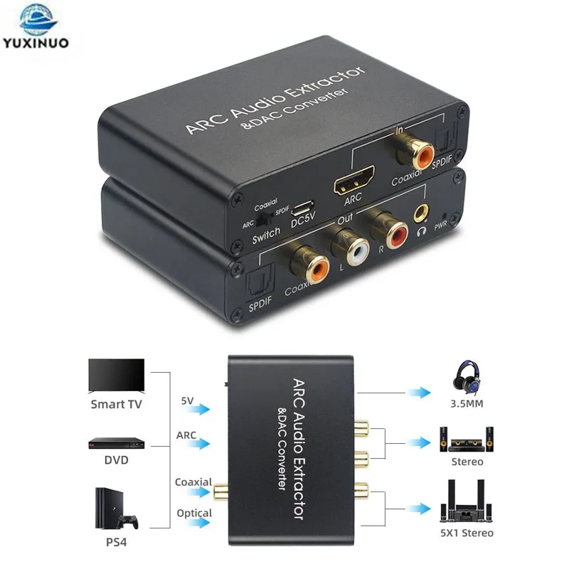 

ARC Audio Adapter HDMI-compatible Audio Extractor Digital to Analog Converter DAC SPDIF Coaxial RCA 3.5mm Jack Output AY80-PRO