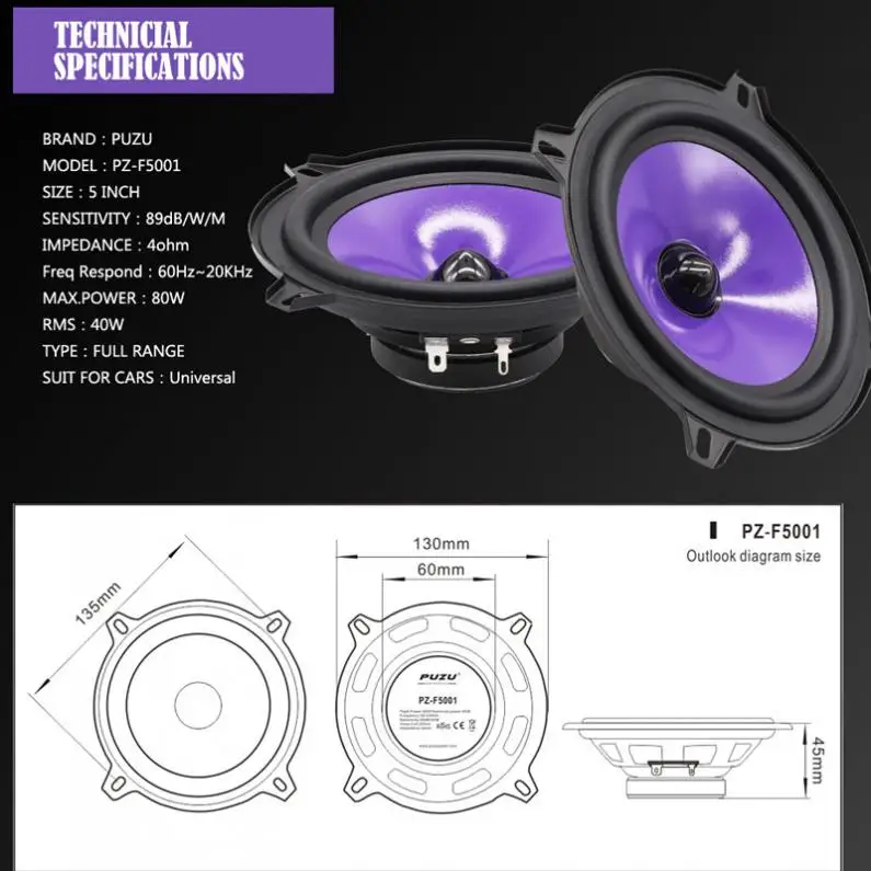 2 szt. 5 cali 80 W pełnozakresowy głośnik samochodowy audio ciężki średni bas ultracienki zmodyfikowany głośnik nieniszcząca instalacja