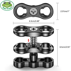 Seafrogs 2.55'' Ball Arm Clamp 2 Hole Camera Waterproof Case Tray Ball Joint Arm System Combination Clamp Dive Flashlight Holder