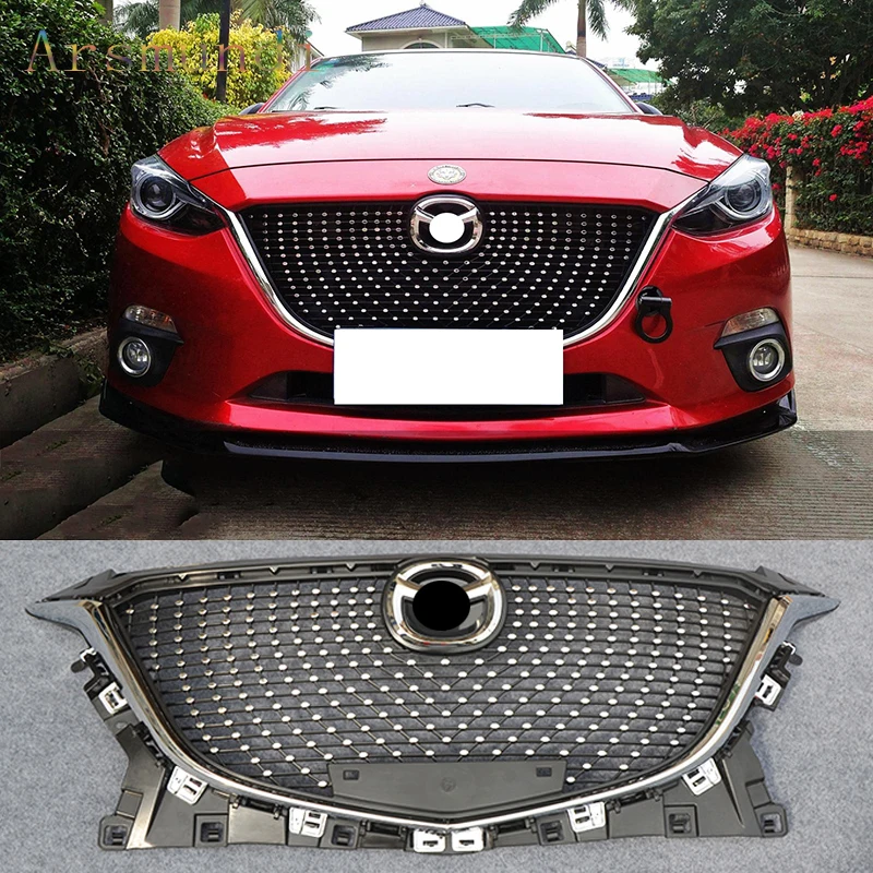 

Auto accessories Fit For Mazda 3 Axela 2014 2015 2016 ABS Chrome Front Bumper Grille Grill Cover Trim Modified 1 set