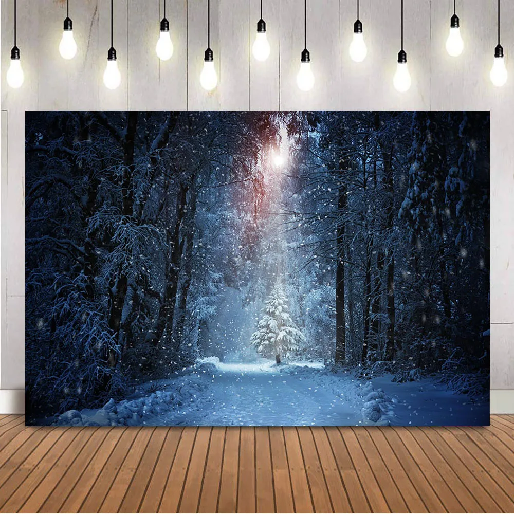 

Winter Snow Forest Photography Backdrop Snowfield Road Christmas Background for Decoration Newborn Children Photo Booth Studio