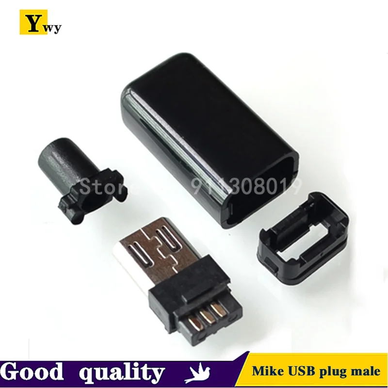 10pcs/lot Smart phone Mike USB plug male head MICRO Mike interface 5P welding wire type DIY 4-piece set