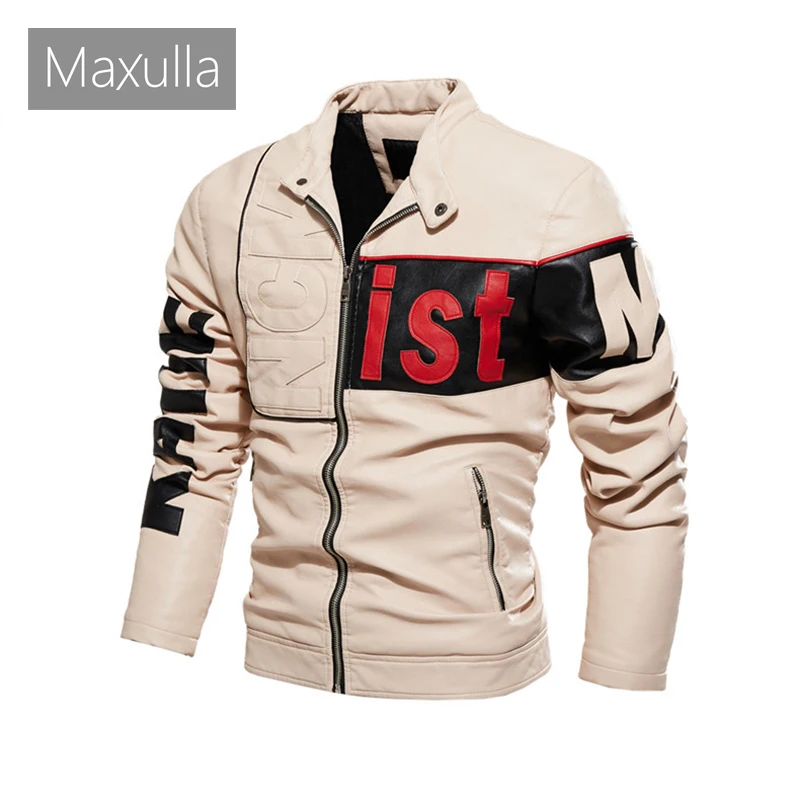 

Maxulla Winter Men's PU Leather Jacket Man Fleece Warm Biker Motorcycle Jackets Outdoor Men Patchwork Windbreaker Coats Clothing