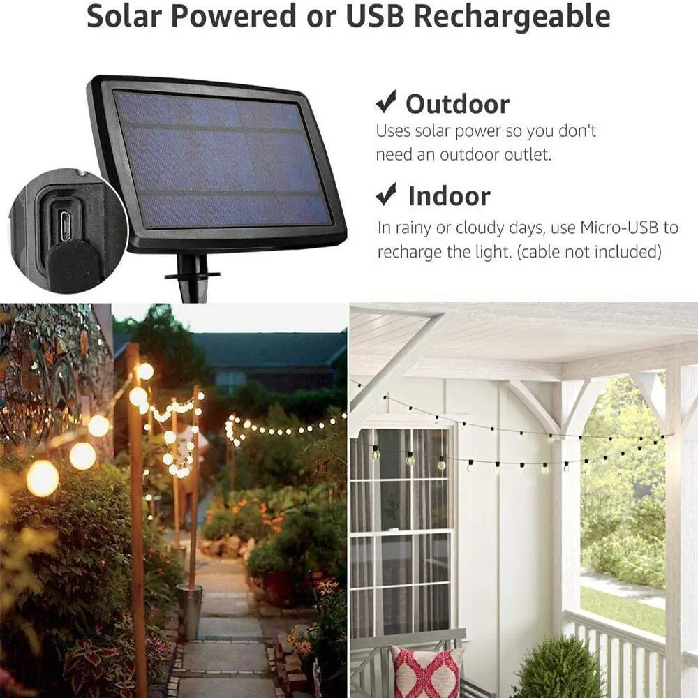 Solar Light Garland Led Lamp String Light Garden Decor Street Lamp Usb Rechargeable G40 Christmas Garland Outdoor Solar Light