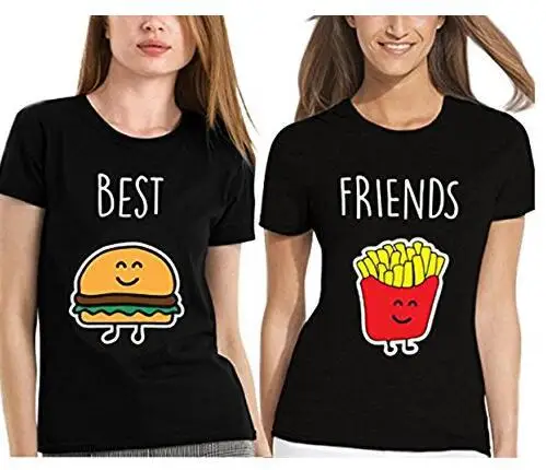 Hot Sale Friendship Tops  t-shirt White Casual Tees Women t-shirt Harajuku Hamburger Chips BEST FRIEND print T Shirt Cute