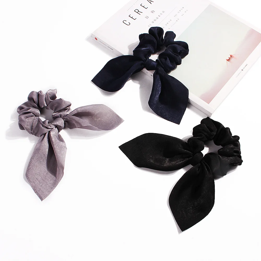 New Solid color Hair Scrunchies Girls/Women Bunny Ear Knot Bow Hair Bands Rabbit Ear Hair tie Ponytail Hair Accessories