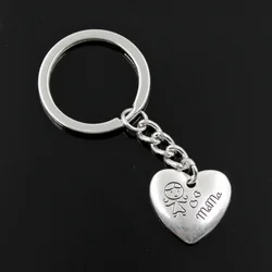 New Fashion Men 30mm Keychain DIY Metal Holder Chain Vintage Heart Mom Children 21x20mm Silver Color Pendant Gift