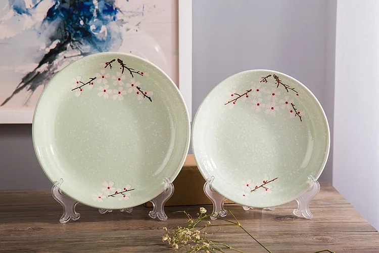 Japanese Ceramic Floral Round Dinner Plate Fruit Dessert Tray Glaze Cherry Blossom Porcelain Dish  Steak Snack Dishes