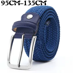 2020 New Design Men Belt Elastic Woven 3.3CM Wide Blue Black Brown Luxury Gift Girls Matching Jeans  Accessories 90CM-135CM