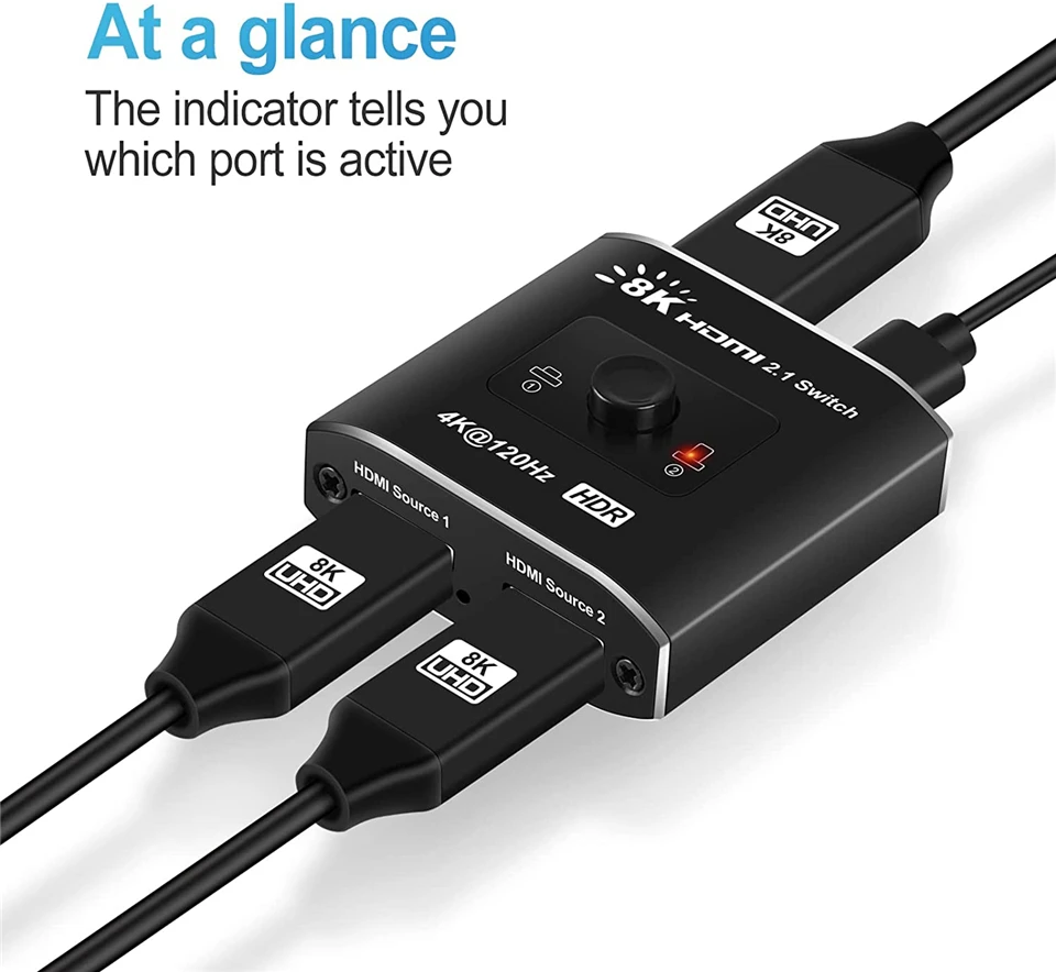 2026 Switcher HDMI 2.1-compatible 2 in 1 out Ultra 48Gbps 8K@60Hz 4K@120Hz Switch adapter With switch button For HDTV Projector