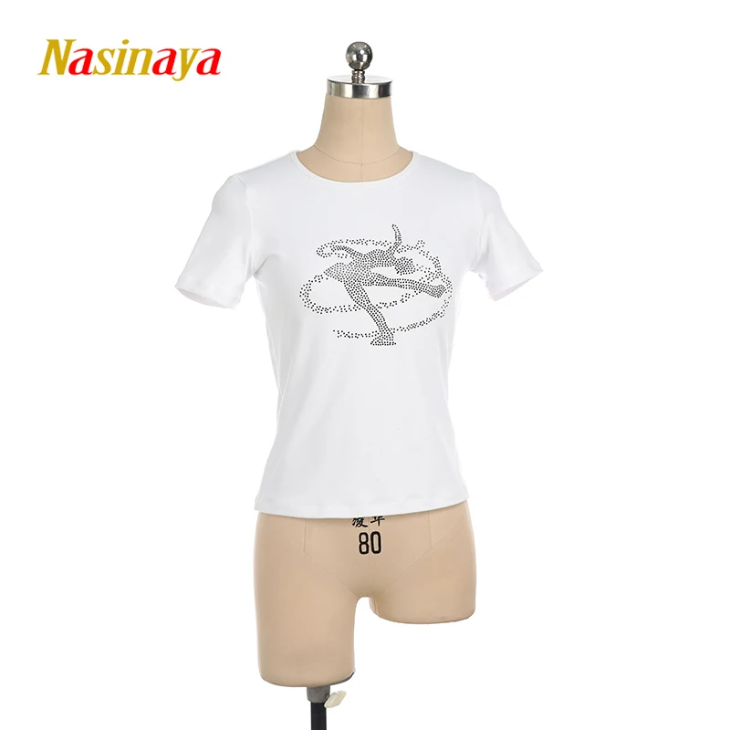 Custom Figure Skating White T-Shirt Top Girl Training Competition Patinaje Skating Gymnastics Women'S Short Sleeve Tracksuit