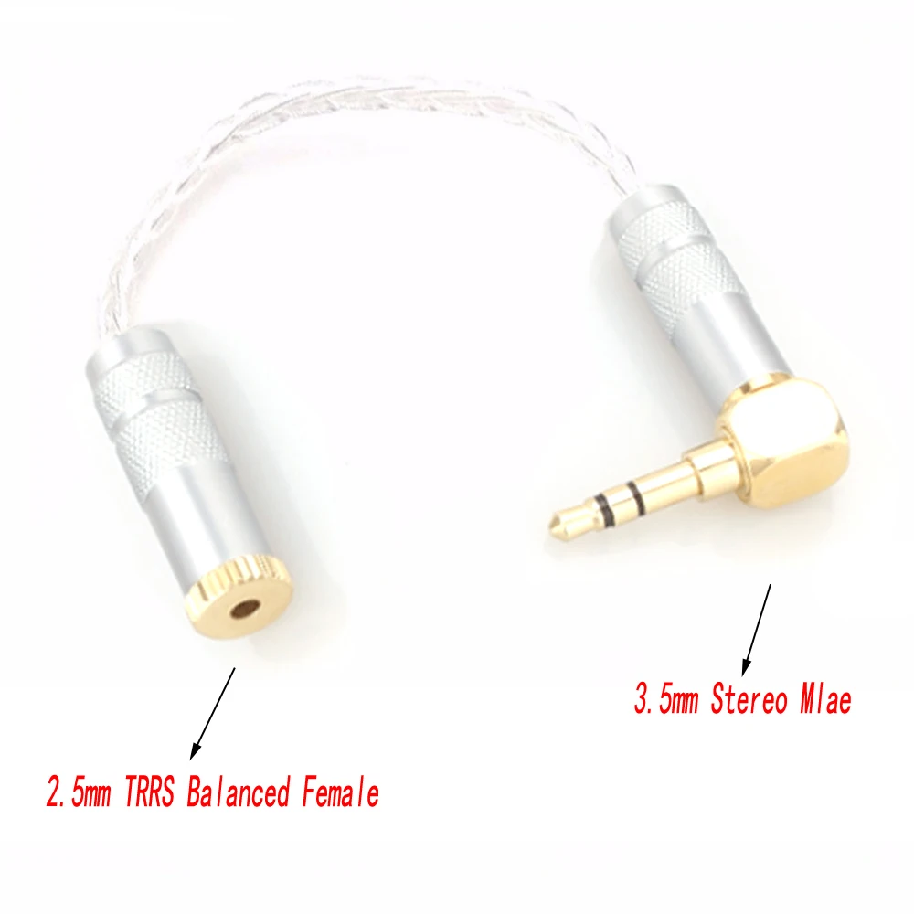 Hight Quality 10cm 8Cores Silver Plated 3.5mm Plug to 2.5mm Trrs Female socket Headphone Audio Cable