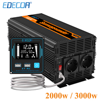 3000W EDECOA 2000W Modified Sine Wave Power Converter DC 12V 24V To AC 220V 230V Remote Controller 3000 Watt Car Inverter