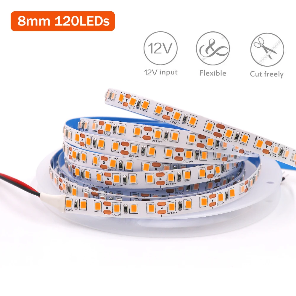 Taśma LED DC 12V jasno pomarańczowy 2835 SMD 120/240LED elastyczna taśma LED 4mm 8mm 10mm szerokość wstęga LED lekki sznur do dekoracji 5M