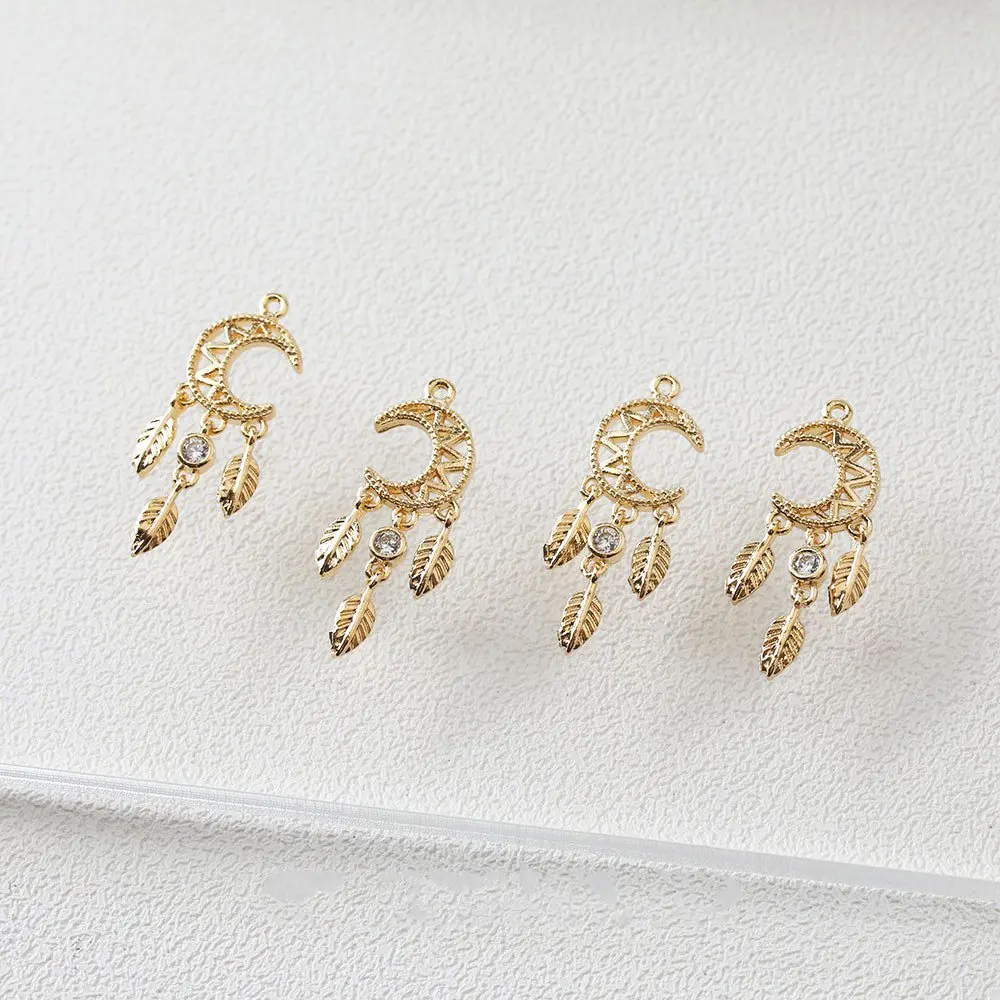 4PCS การออกแบบดวงจันทร์รูปจี้ Eardrop สำหรับผลการค้นหาเครื่องประดับ Rhinestone DIY มือทำทองแดง14K Gold Plated อุปกรณ์เสริม