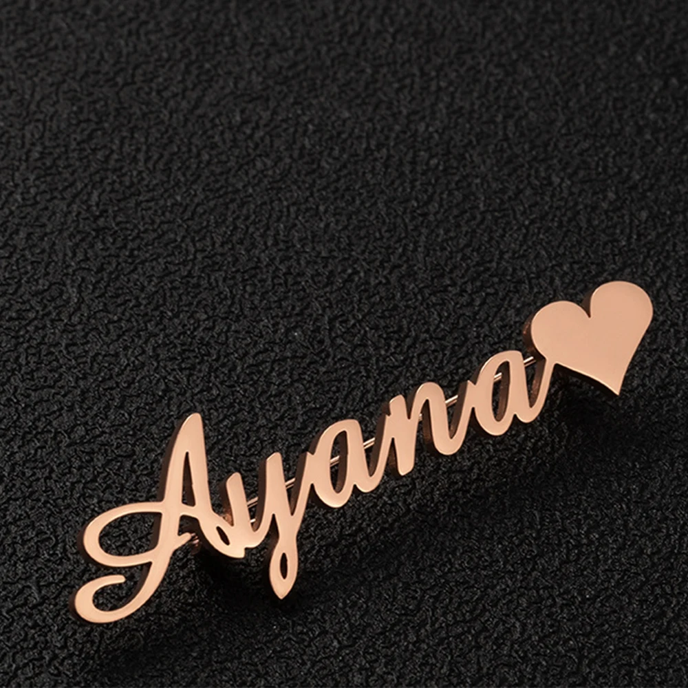 Tangula Personalized Custom Women Name Brooch Stainless Steel Nameplate Lapel Badges Fashion Temperament Jewelry Best Gifts