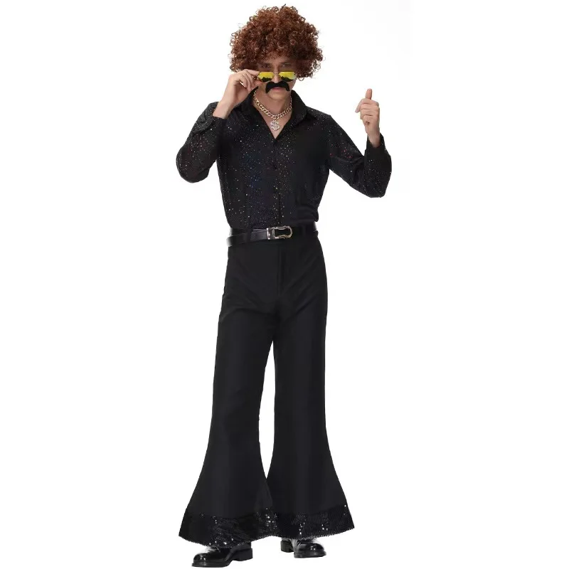 70s Retro Black Men Disco Cosplay Adult Halloween Nightclub Bar Singer Costumes Carnival Purim Parade Role Play Show Party Dress