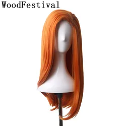 WoodFestival-Peluca de cabello sintético para fiesta, pelo largo y liso de fibra de alta temperatura, color naranja, barato, venta