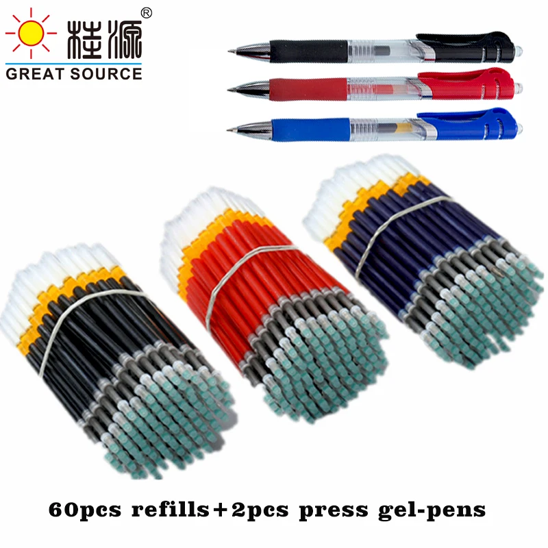 MQQ Press Gel-Pen Ink Tube 0.5mm Bullet Tip Replaceable Gel Pen Refills 11cm Length Pen Refill 60PCS & 2PCS Press Gel-Pen Gifts