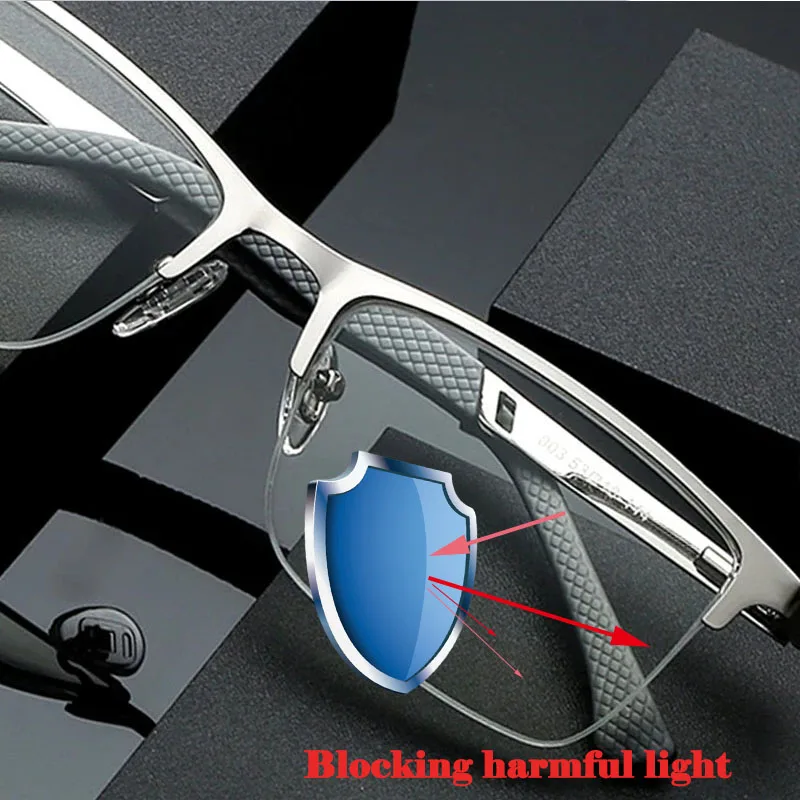 

Half Frame Anti-blue Light Blocking Reading Glasses Men Business Computer Goggles Ultralight UV Protection Glasses Metal 1.5 2.5