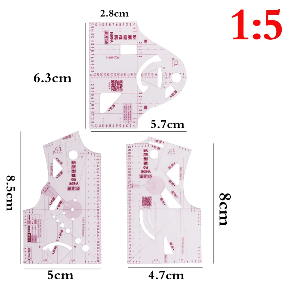 3 szt. 1:5 Mini plastikowe wzory odzieży linijka krawiecka linijka miara do szycia krawiectwo wzór projekt DIY narzędzia do szycia