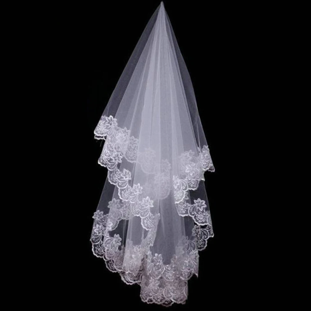 Hot Wedding Accessories Short Wedding Veil White Ivory One Layer Bridal Veil Appliques Lace Edge