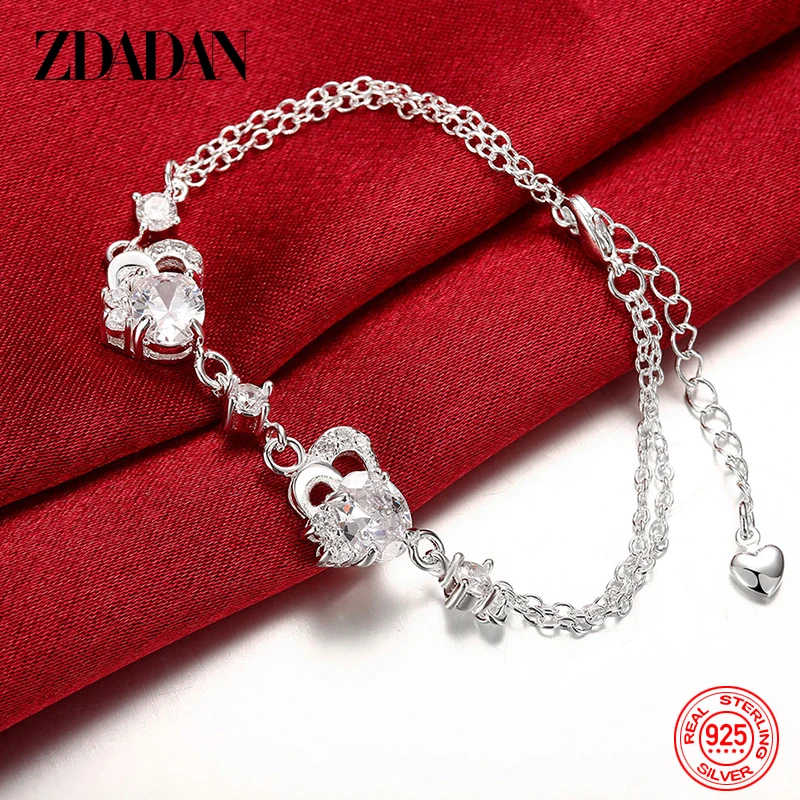 

ZDADAN 925 Sterling Silver Diamond Bracelet Chain For Women Fashion Gift Wedding Jewelry