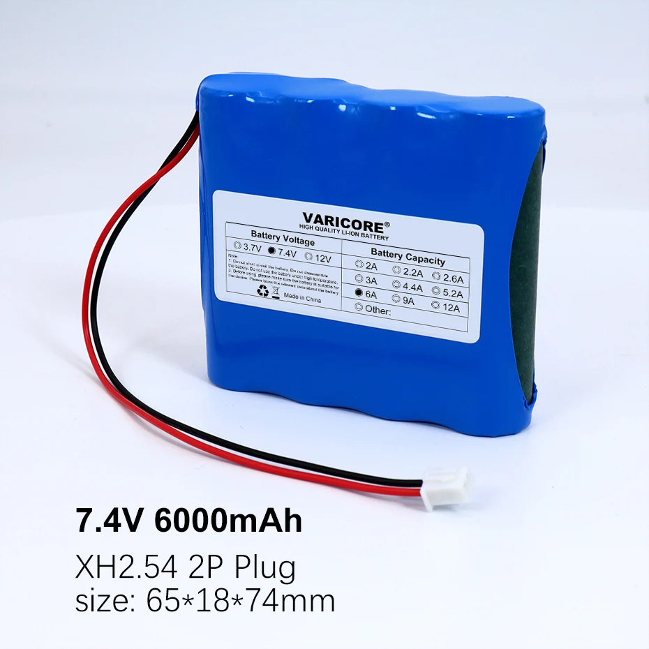 7.4V/8.4V 18650 Lithium Batterij 2600Mah 3000Mah 5200Mah 6000Mah 9000Mah 12000Mah met Pcb Beschermen XH2.54 2P Plug
