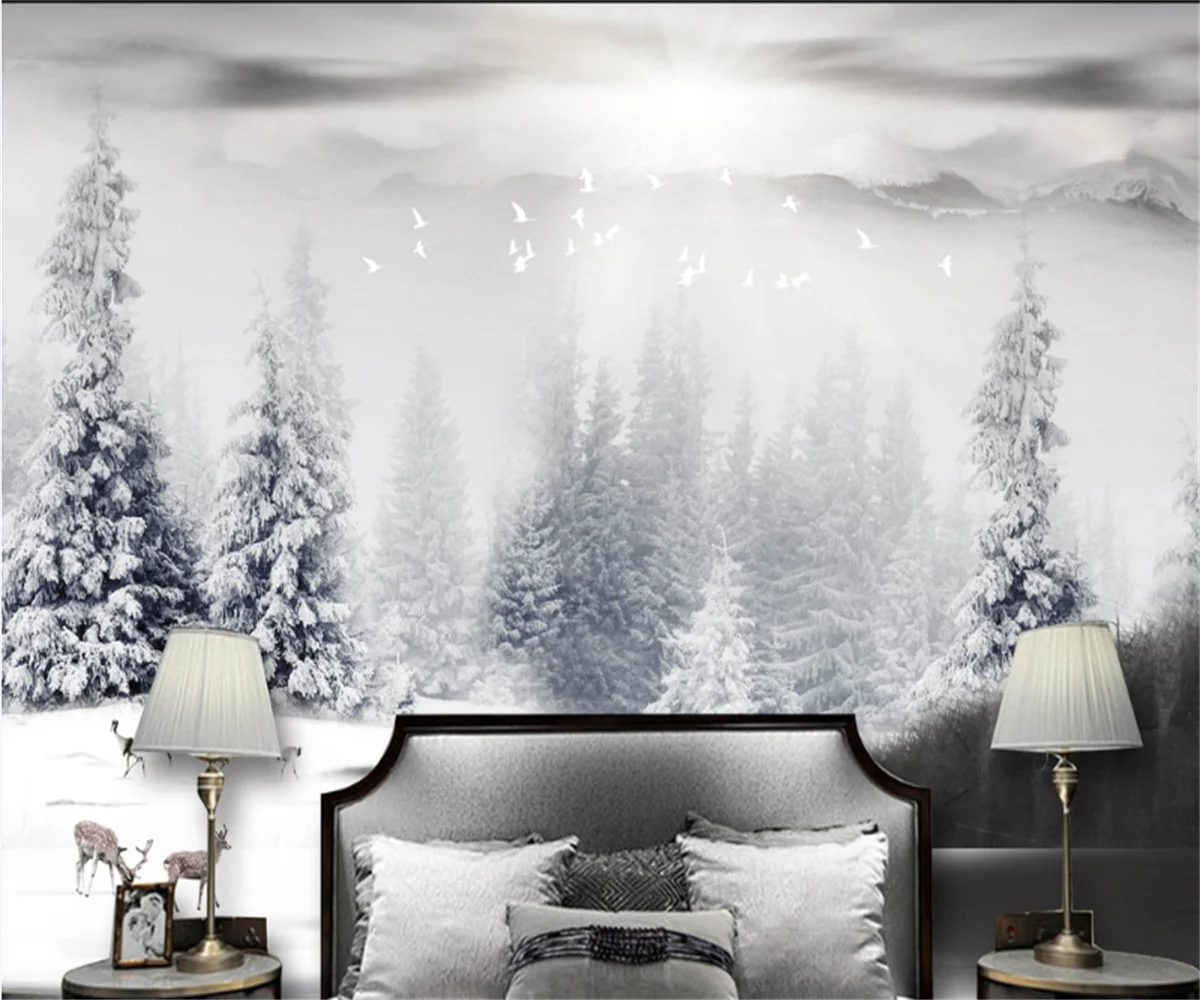 

Nordic Pine needles snow 3D custom wallpaper beautiful elk furniture decoration mural TV wall photo background painting