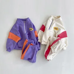 2021 Autumn Boys Girls Sweatshirt Clothing Sets Baby Kids Tops+ Sports Pants 2pcs Children Vintage Patchwork School Uniform