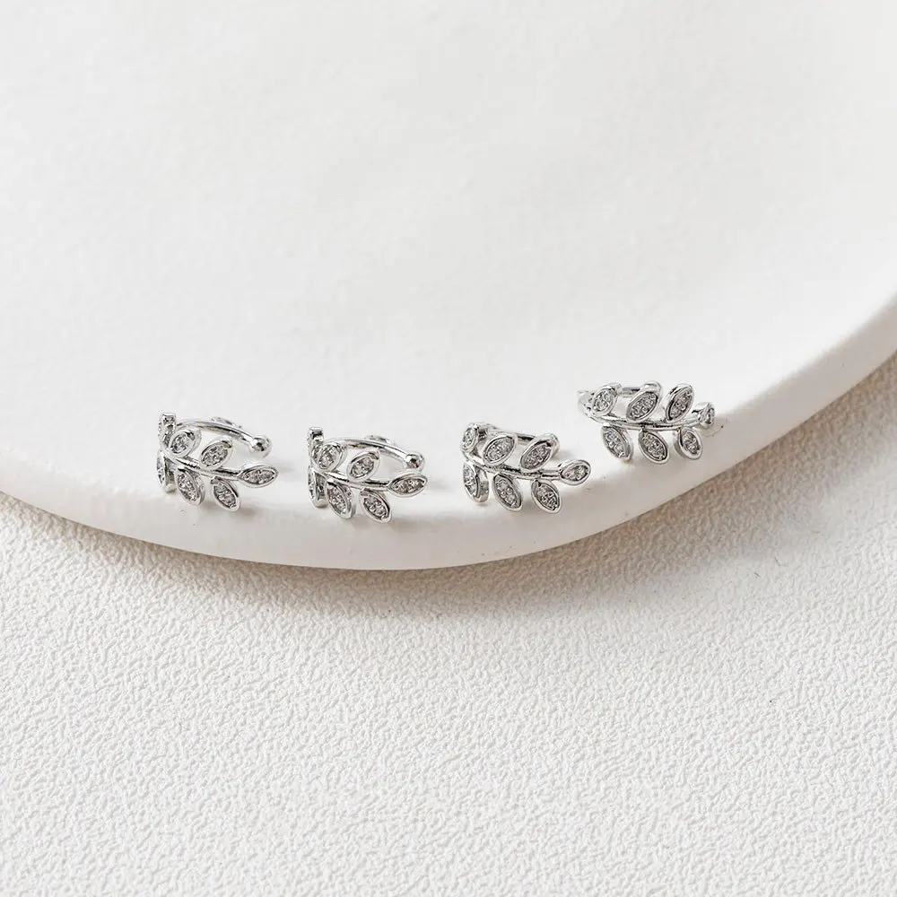 4PCS 12mm 14k Gold Plated Leaf Shape Clip on Earrings Zircon Brass Diy Earrings Supplies for Jewelry Findings Made  Accessories image 5