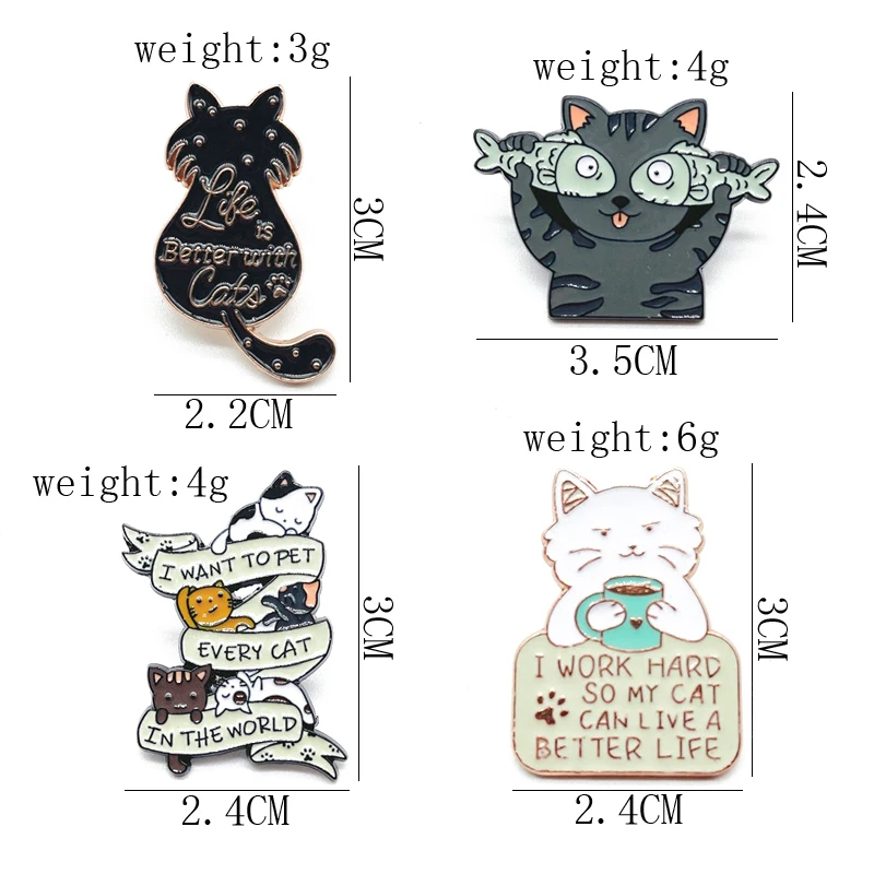 Cartoon Fun Animal Cat Enamel Pins Love Drinking Water Eating Fish Black Cat Back View Brooch Alloy Badge Fashion Woman Jewelry