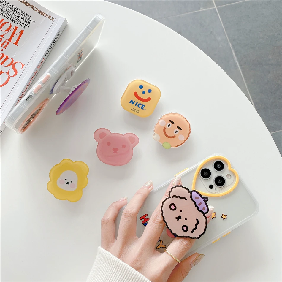 لطيف الكورية ثلاثية الأبعاد الكرتون الدب الأرنب العالمي الهاتف قبضة حامل طوي توسيع حامل الهاتف البنصر حامل آيفون 12