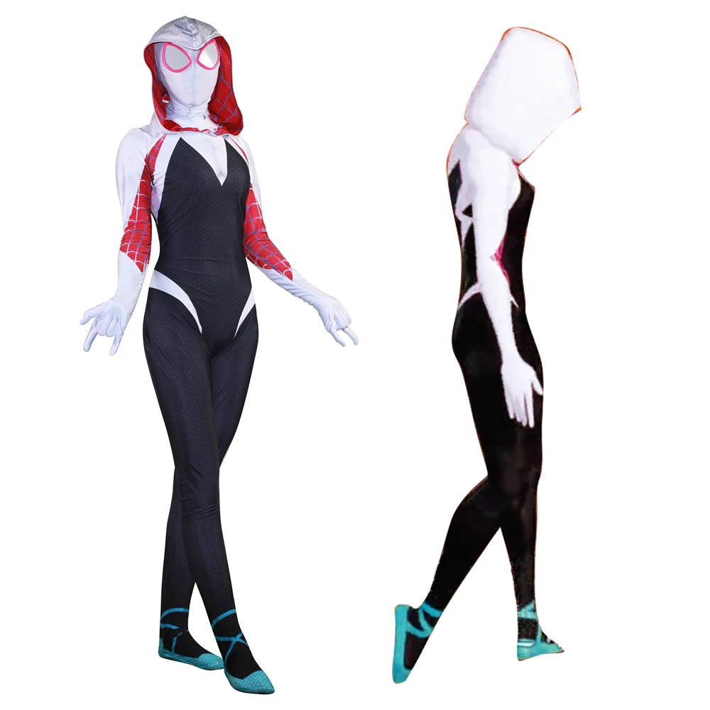 New 3D Women Gwen Stacy Cosplay Costume Zentai Superhero Bodysuit Suit Jumpsuits