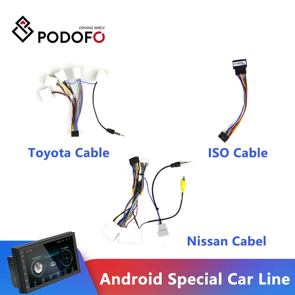 Podofo Android radio Car Accessories Wire Wiring Harness Adapter Connector Plug Universal cable For Focus Kia Nissian Toyota