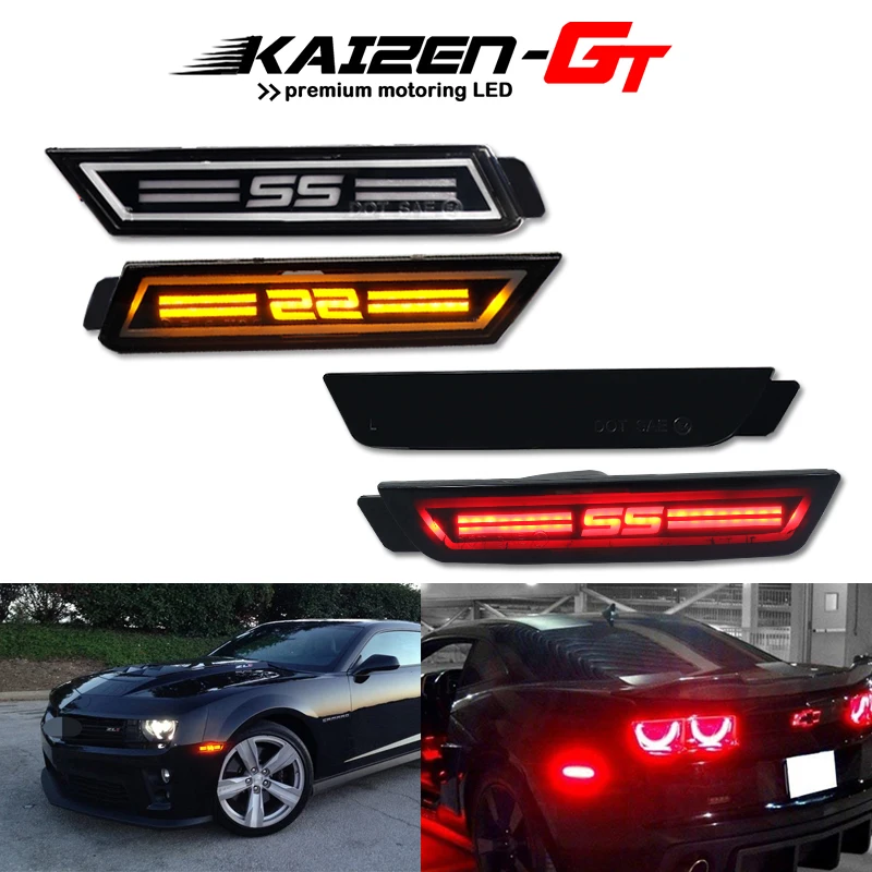 Front Amber &Rear Red SS logo LED Bumper Reflector Side Marker Lights For 2010-2015 Chevrolet Camaro Turn Signal Sidemarker Lamp