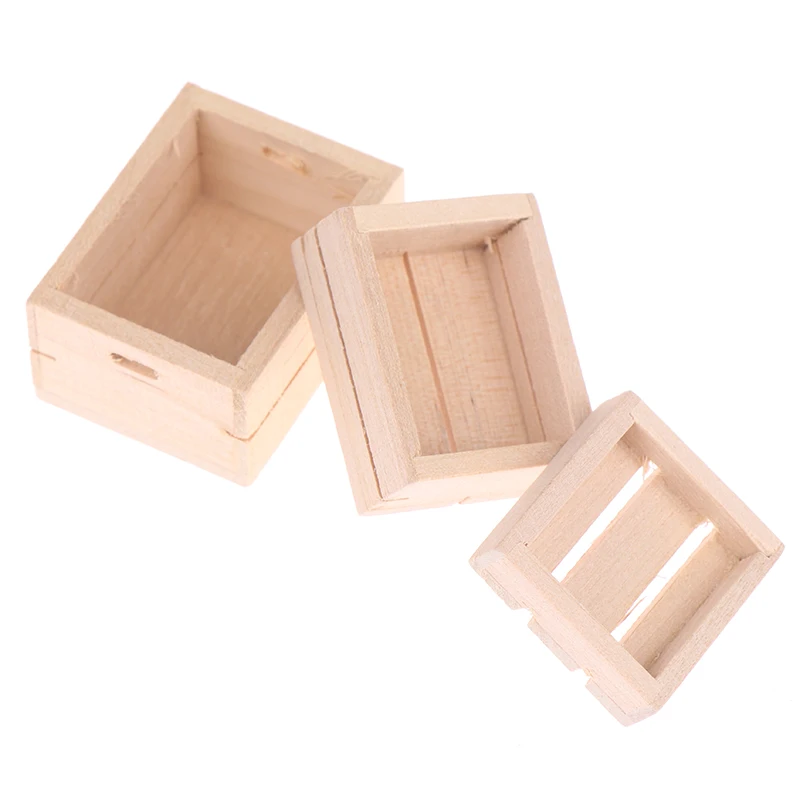 3pcs/set Dollhouse Cute Miniature Wood Vegetable Storage Box Basket Accessories Doll House Decorations