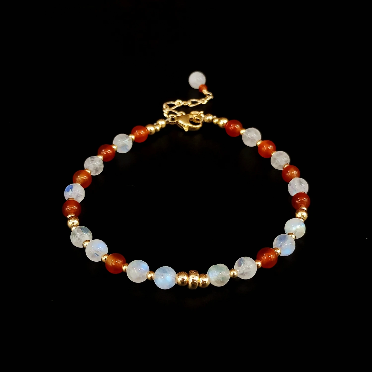 Lii Ji Carnelian Moonstone Austrian Crystal 14K Gold Filled Bracelet 17+3cm Natural  4mm Stone Handmade Jewelry For Women Gift