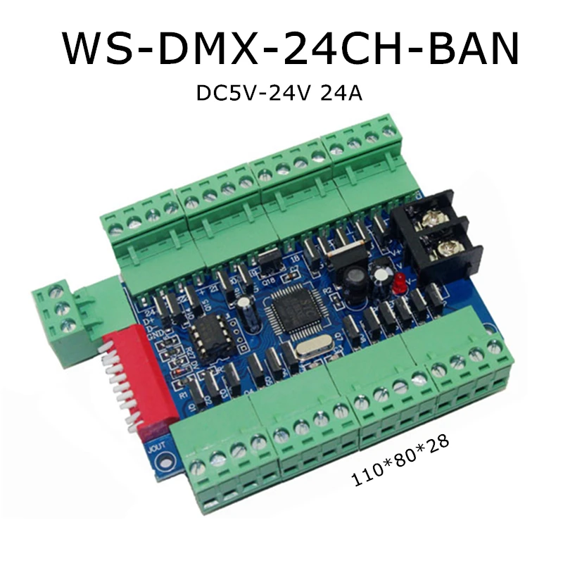 

24 Channel 3A 8 Group Easy DMX512 Decoder Light Bar Module RGBW LED Controller DC12-24V WS-DMX-24CH-BAN