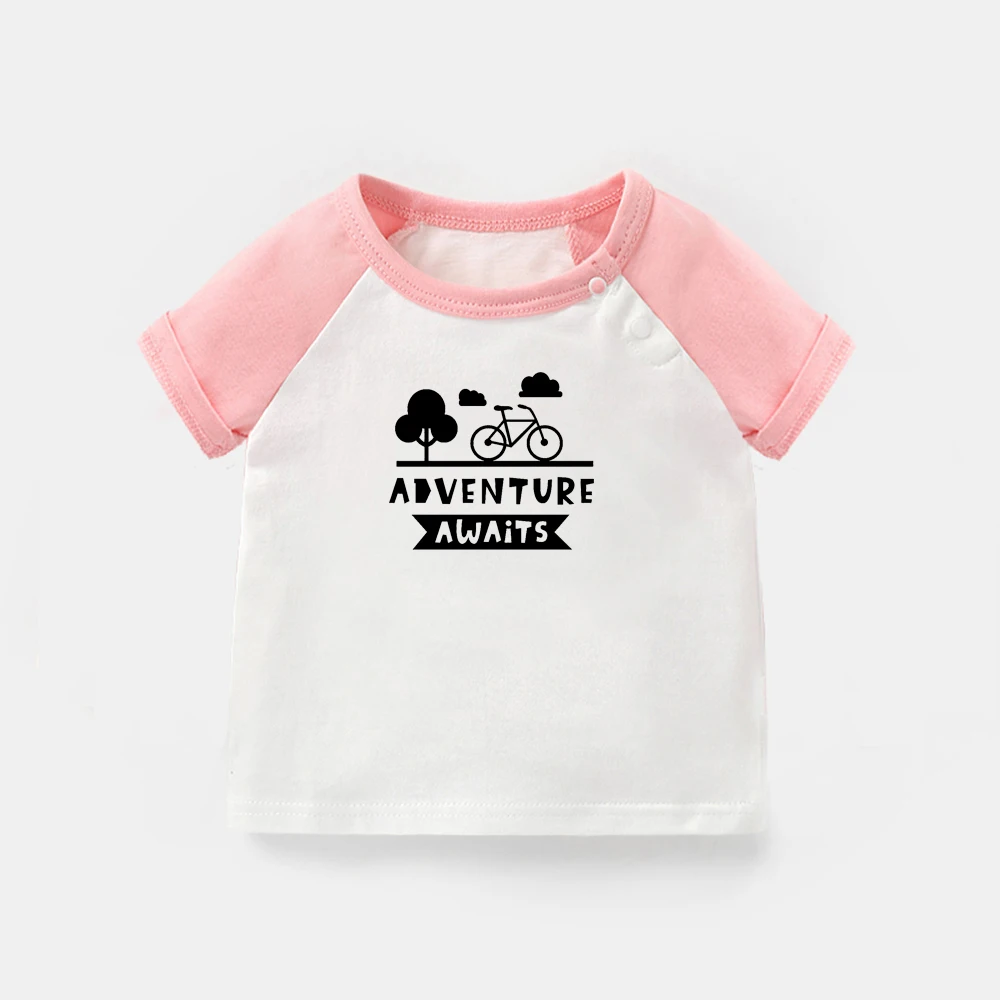 

Adventure Awaits_Inspiration quote Slogan Design Newborn Baby T-shirts Toddler Graphic Raglan Color Short Sleeve Tee Tops